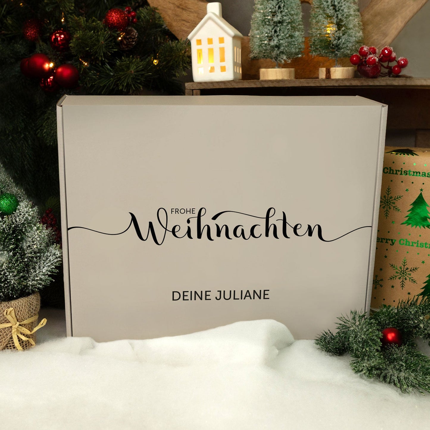 Personalisierte DIY-Geschenkbox „Frohe Weihnachten“ – Wunschtext