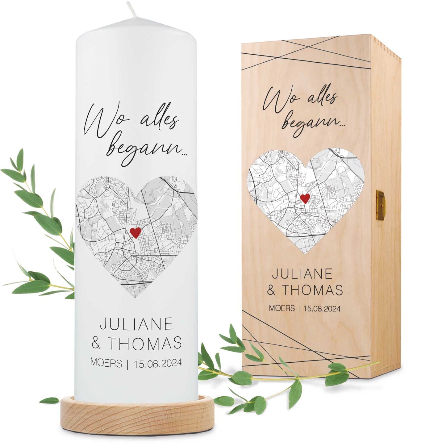 Kerze „Wo alles begann“ – Personalisierungsbeispiel