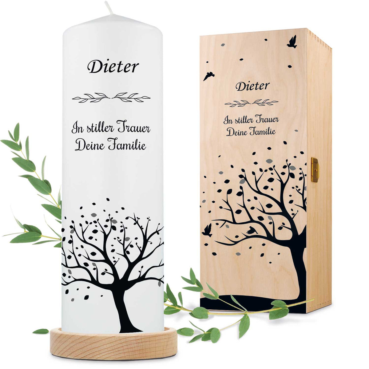 Personalisierte Trauerkerze Baum der Erinnerungen
