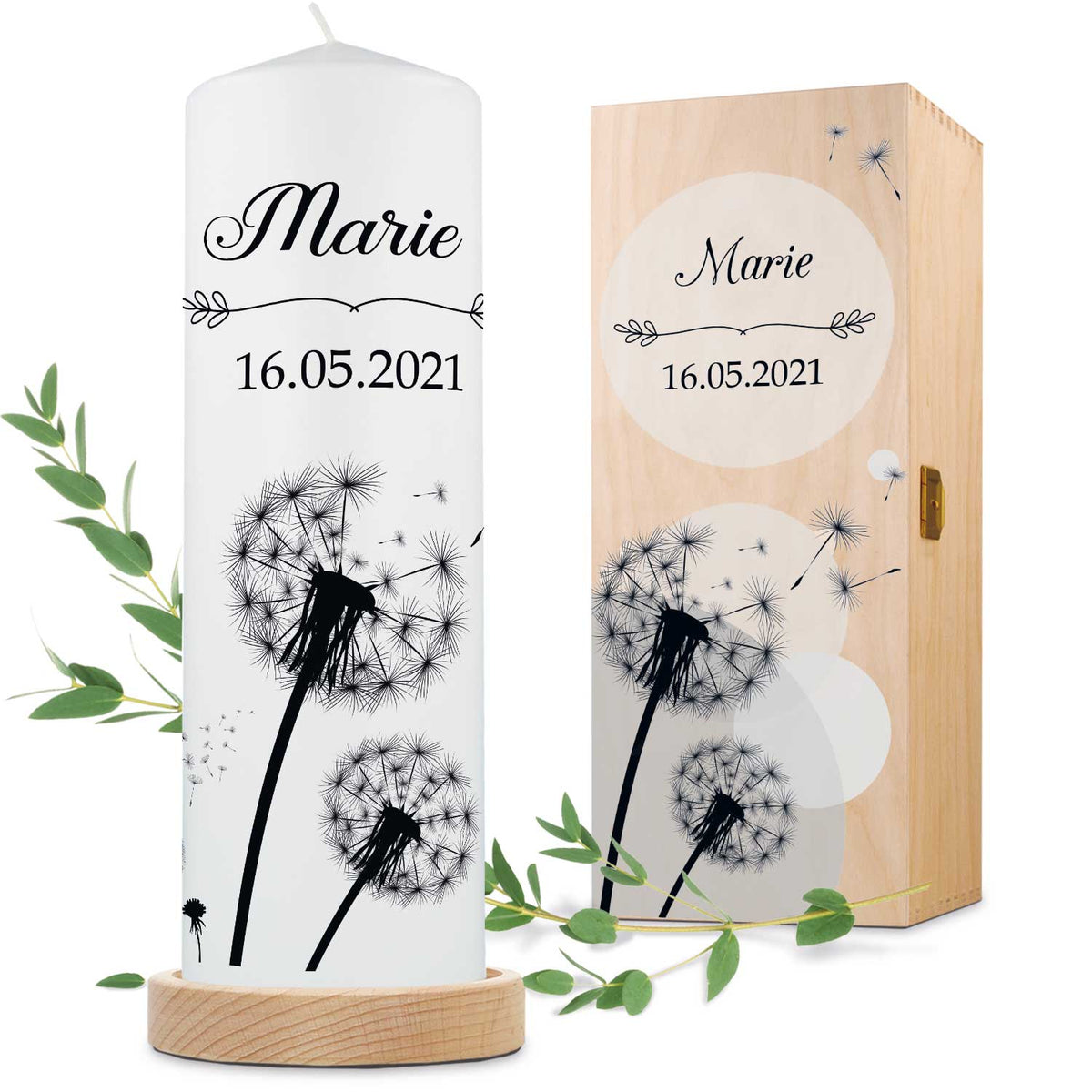 Personalisierte Trauerkerze Pusteblume – Produktansicht