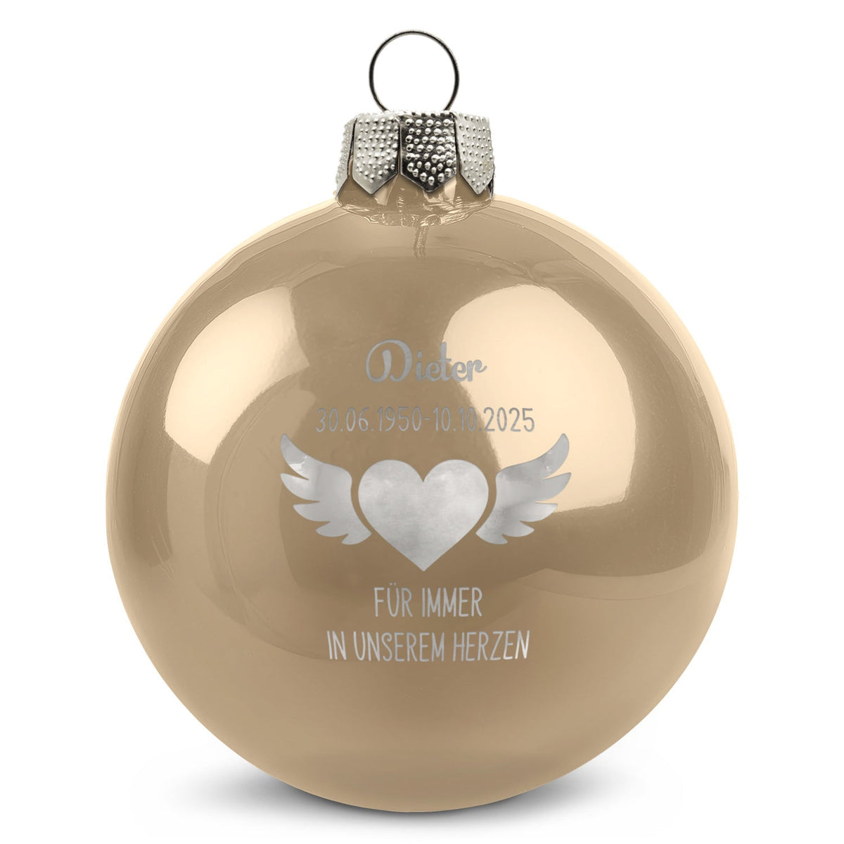 Weihnachtskugel Flügelherz – Beige glänzend
