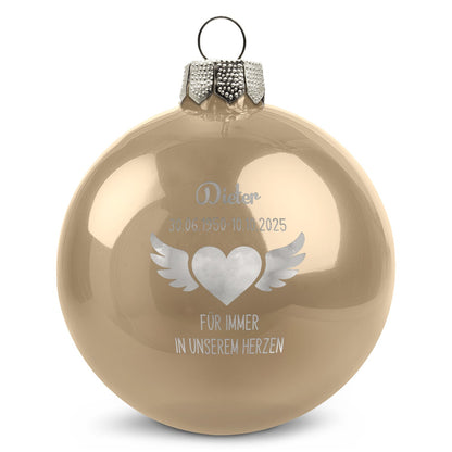 Weihnachtskugel Flügelherz – Beige glänzend