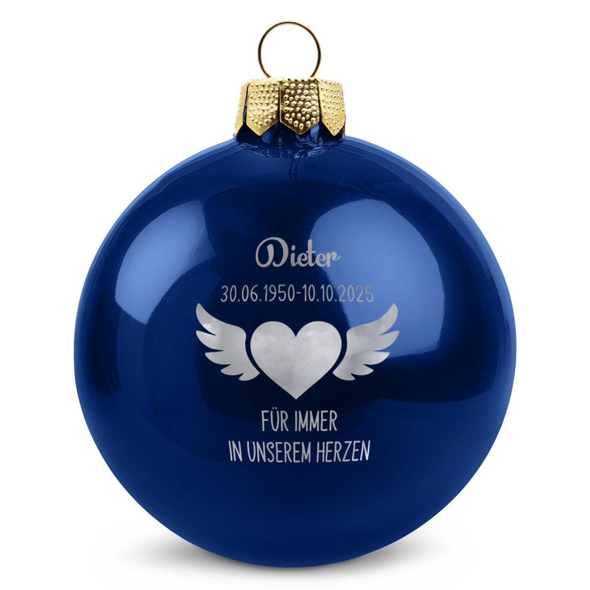 Weihnachtskugel Flügelherz – Blau glänzend
