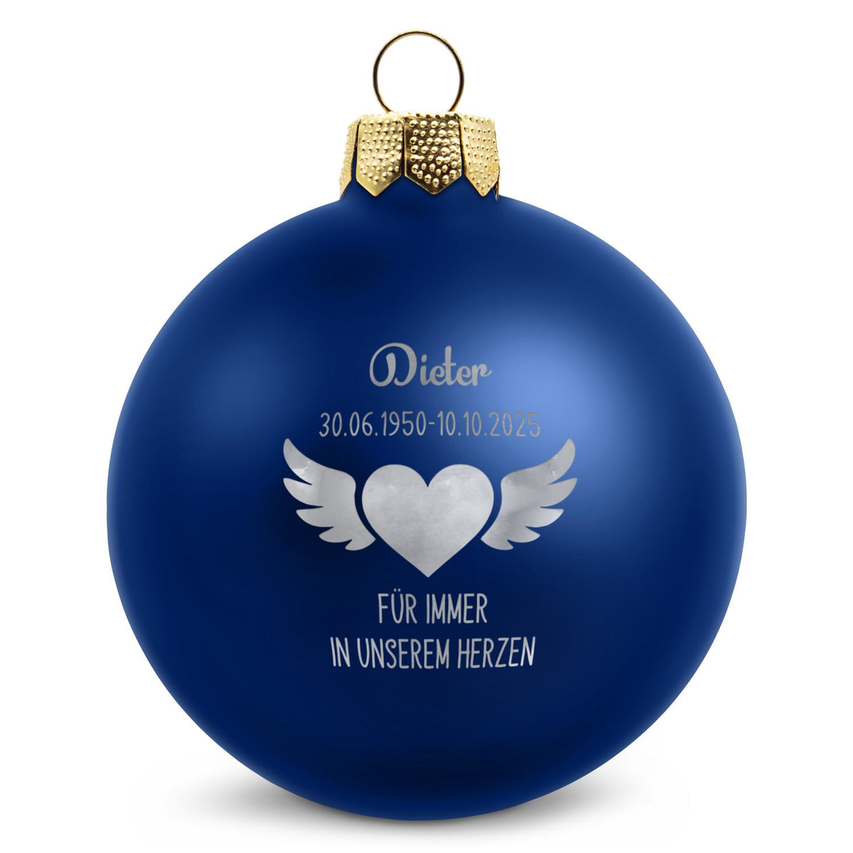 Weihnachtskugel Flügelherz – Blau matt