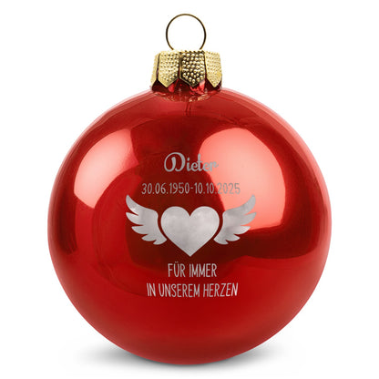 Weihnachtskugel Flügelherz mit Gravur – Detailansicht