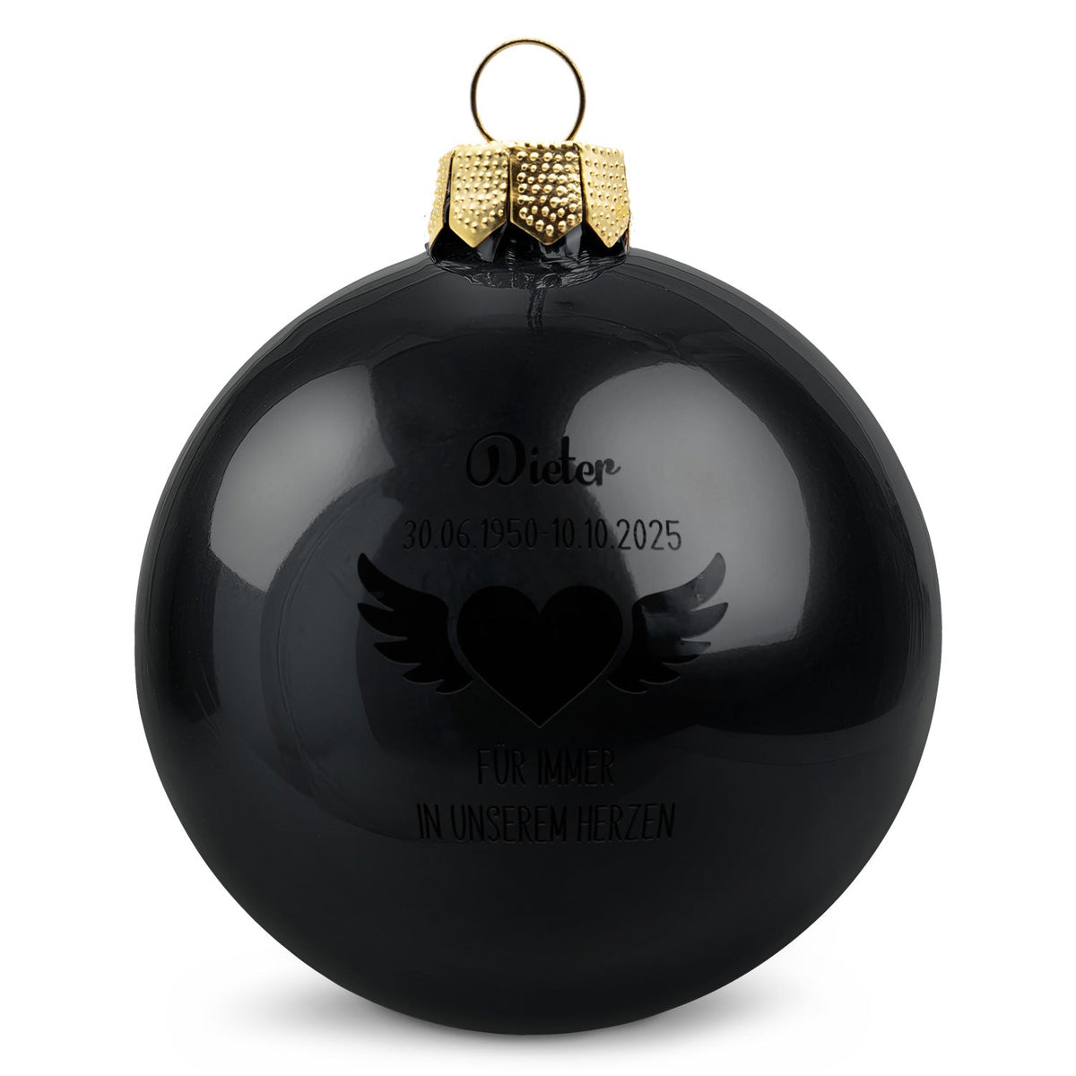 Weihnachtskugel Flügelherz – Schwarz glänzend