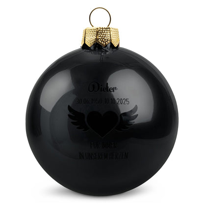 Weihnachtskugel Flügelherz – Schwarz glänzend