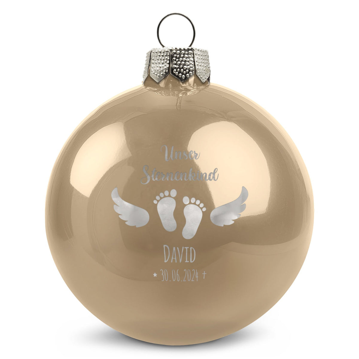 Weihnachtskugel Sternenkind – Beige glänzend