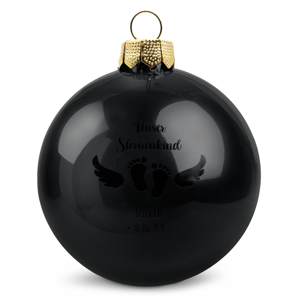 Weihnachtskugel Sternenkind – Schwarz glänzend