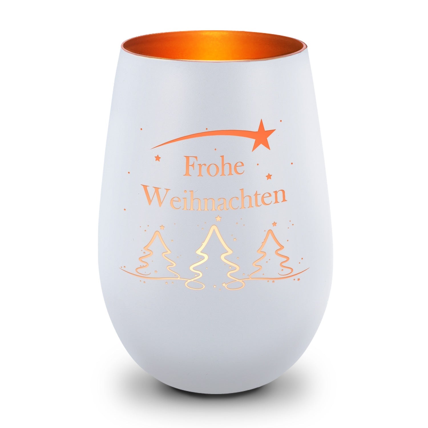 Windlicht Tannenbaum Frohe Weihnachten Weiß-Bronze – Produktansicht