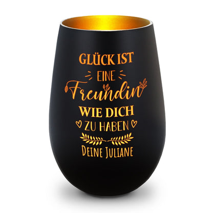 Windlicht „Glück ist eine Freundin wie dich zu haben“ – Seitenansicht – Galerie 19
