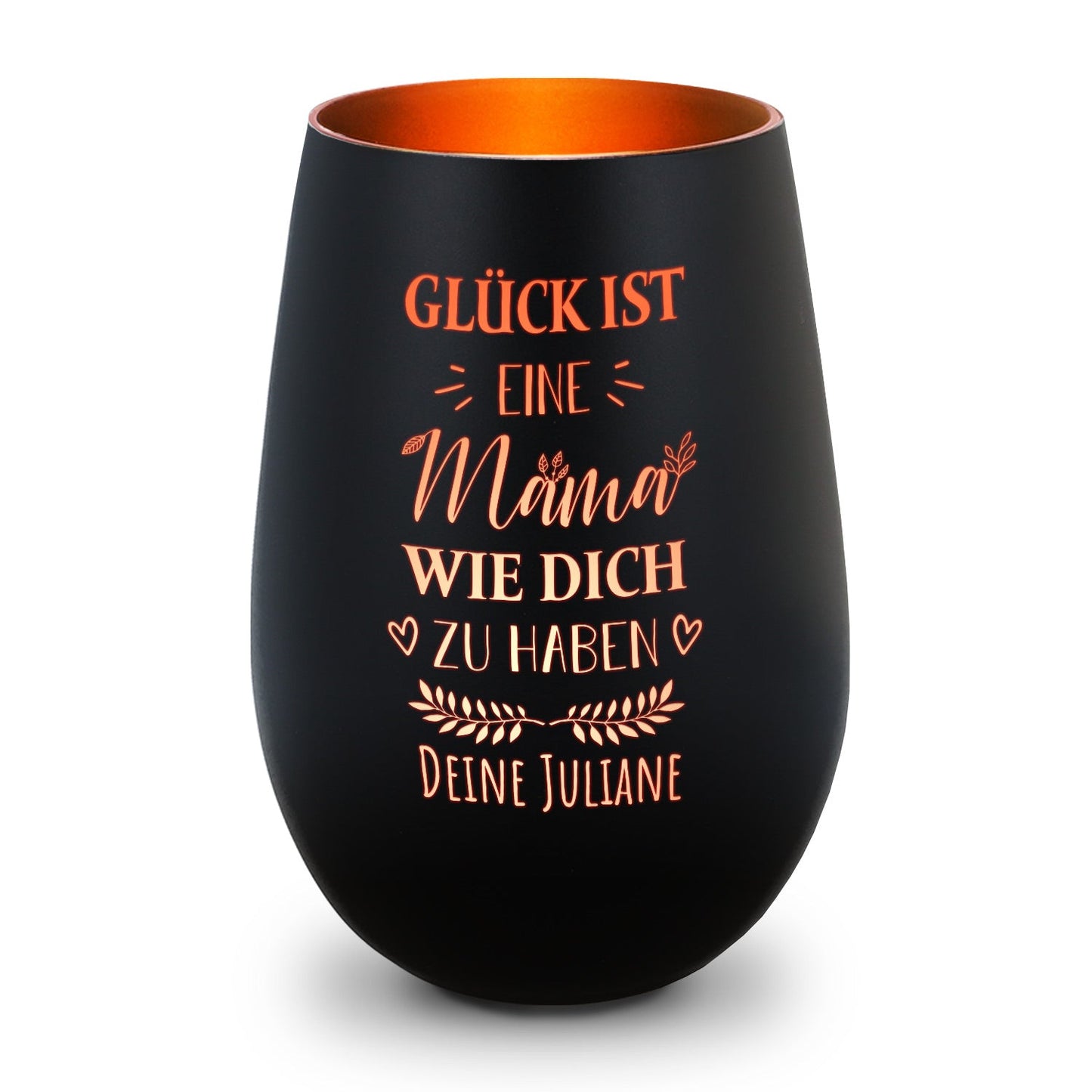 Windlicht „Glück ist eine Mama wie dich zu haben“ – Gravurdetail