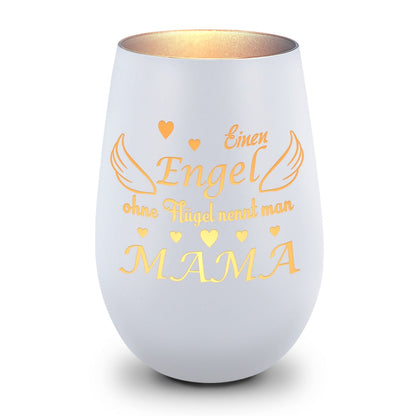 Windlicht „Einen Engel ohne Flügel nennt man Mama“ – Produktansicht mit Gravur – Galerie 24