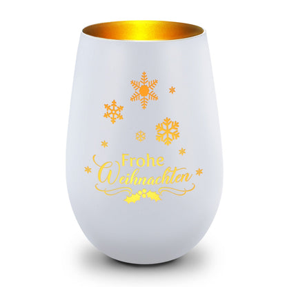 Windlicht Frohe Weihnachten Schneeflocke in Weiß-Gold – Produktansicht