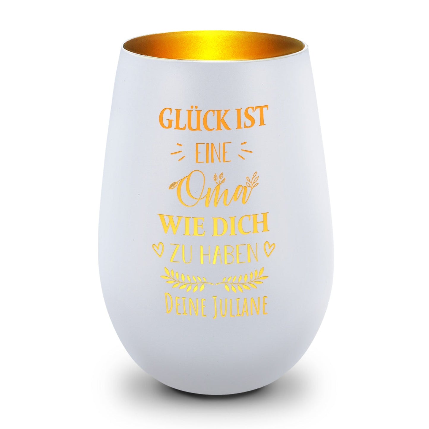 Windlicht „Glück ist eine Oma wie dich zu haben“ – weitere Produktansicht