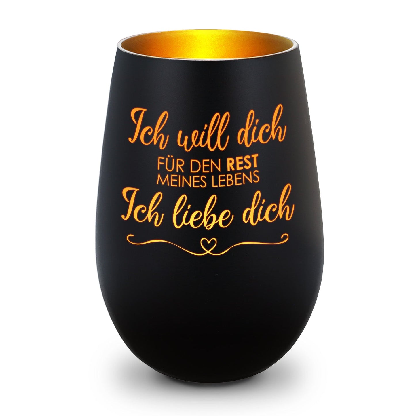 Windlicht „Ich will dich für den Rest meines Lebens“ – Seitenansicht