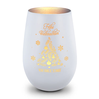 Personalisiertes Windlicht Frohe Weihnachten in Weiß-Silber – Produktansicht
