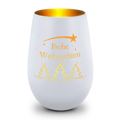 Windlicht Tannenbaum Frohe Weihnachten in Weiß-Gold – Produktansicht