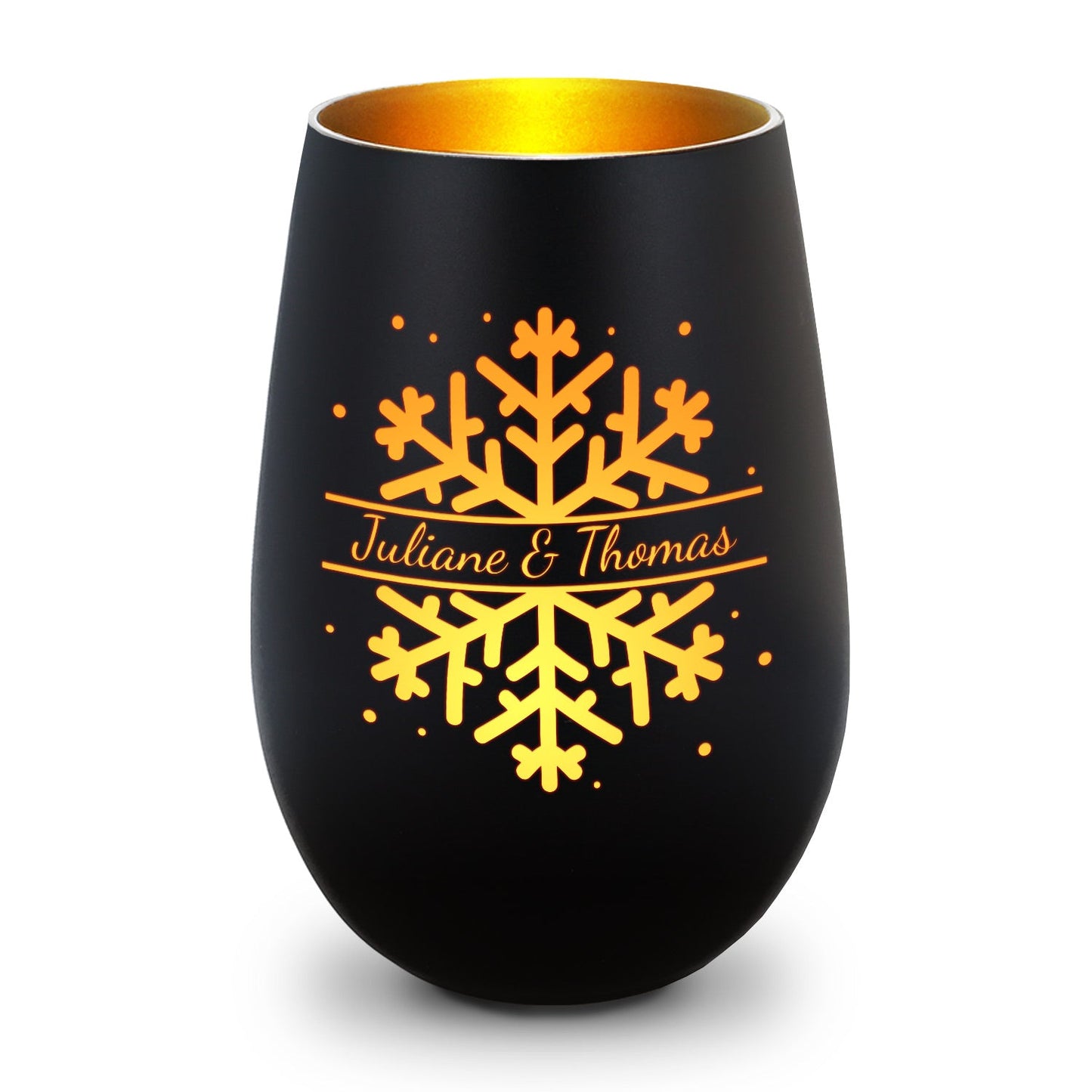 Personalisiertes Windlicht „Schneeflocke“ – Name & Datum