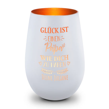 Windlicht „Glück ist einen Papa wie dich zu haben“ – Seitenansicht