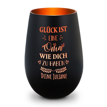 Windlicht „Glück ist eine Oma wie dich zu haben“ – Gravurdetail