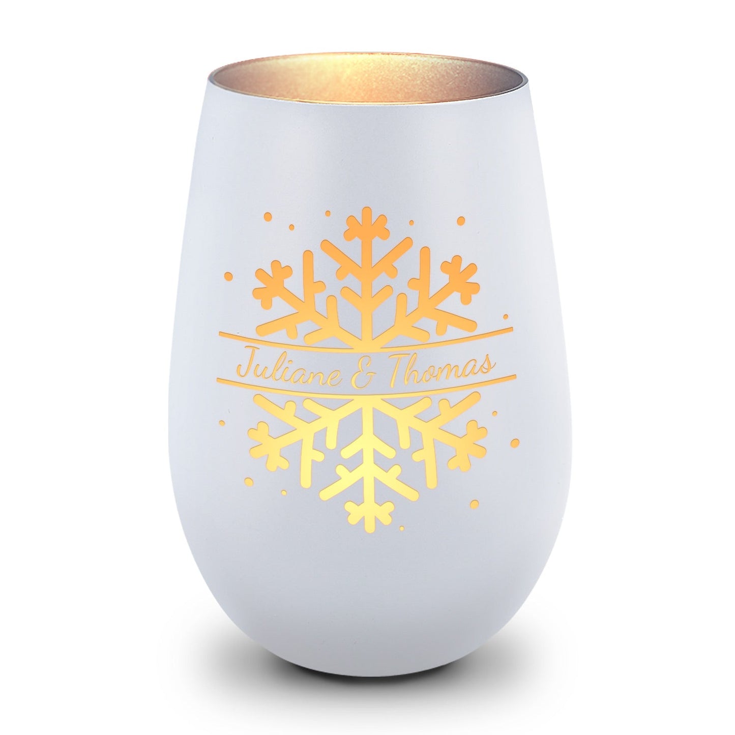 Personalisiertes Windlicht „Schneeflocke“ – Name & Datum