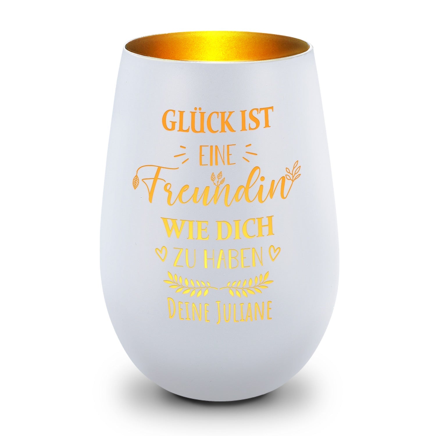 Windlicht „Glück ist eine Freundin wie dich zu haben“ – weitere Detailansicht