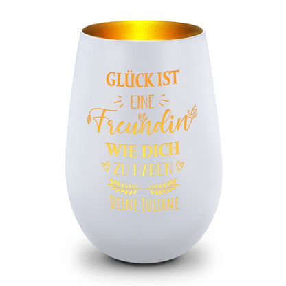 Windlicht „Glück ist eine Freundin wie dich zu haben“ – weitere Detailansicht