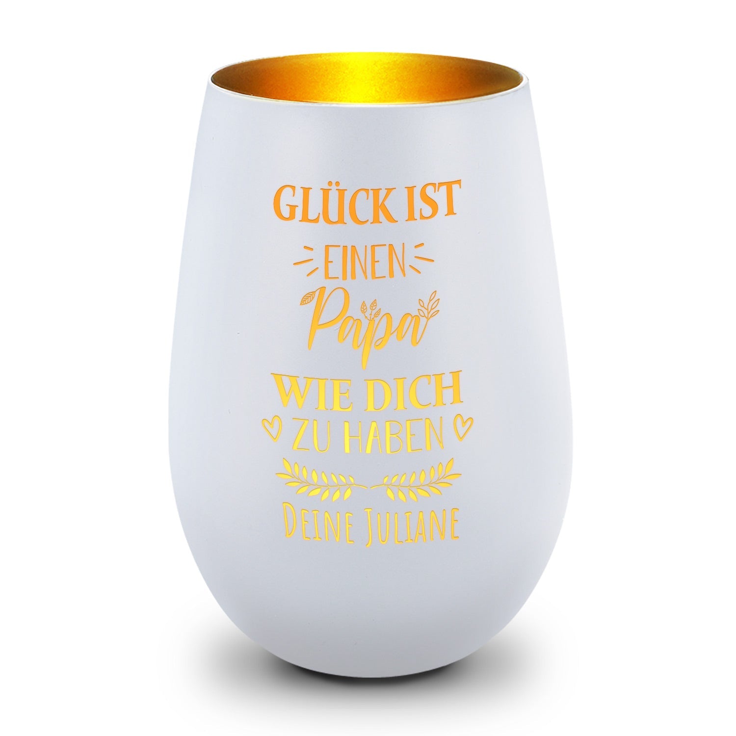 Windlicht „Glück ist einen Papa wie dich zu haben“ – weitere Detailansicht