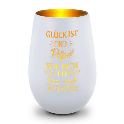 Windlicht „Glück ist einen Papa wie dich zu haben“ – weitere Detailansicht