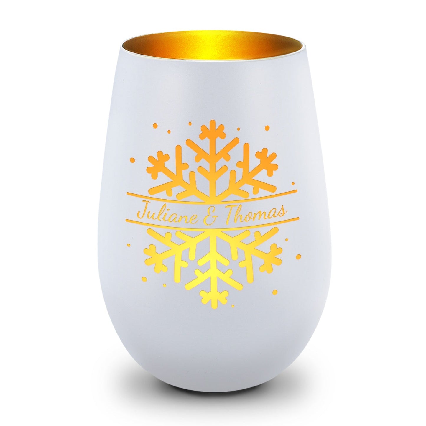 Personalisiertes Windlicht „Schneeflocke“ – Name & Datum