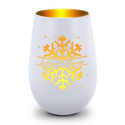 Personalisiertes Windlicht „Schneeflocke“ – Name & Datum