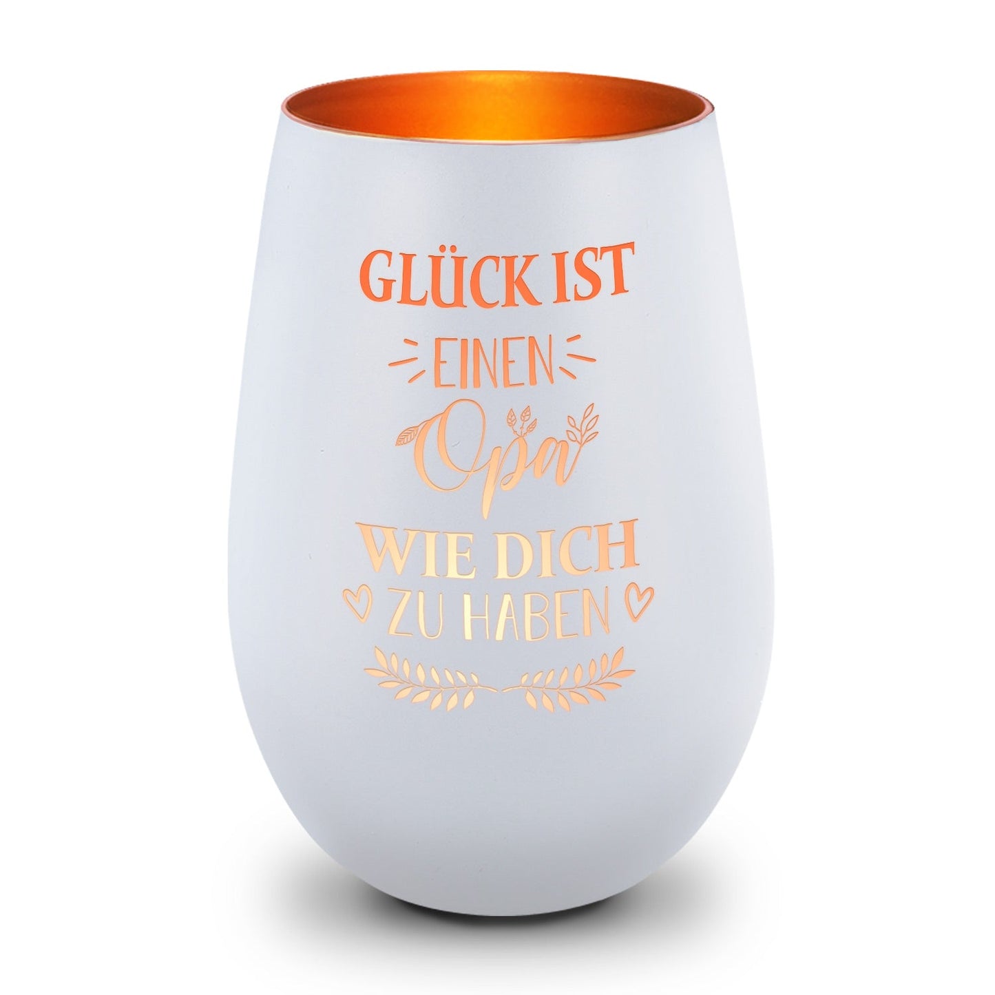 Windlicht „Glück ist einen Opa wie dich zu haben“ – Seitenansicht