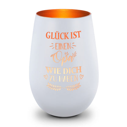 Windlicht „Glück ist einen Opa wie dich zu haben“ – Seitenansicht