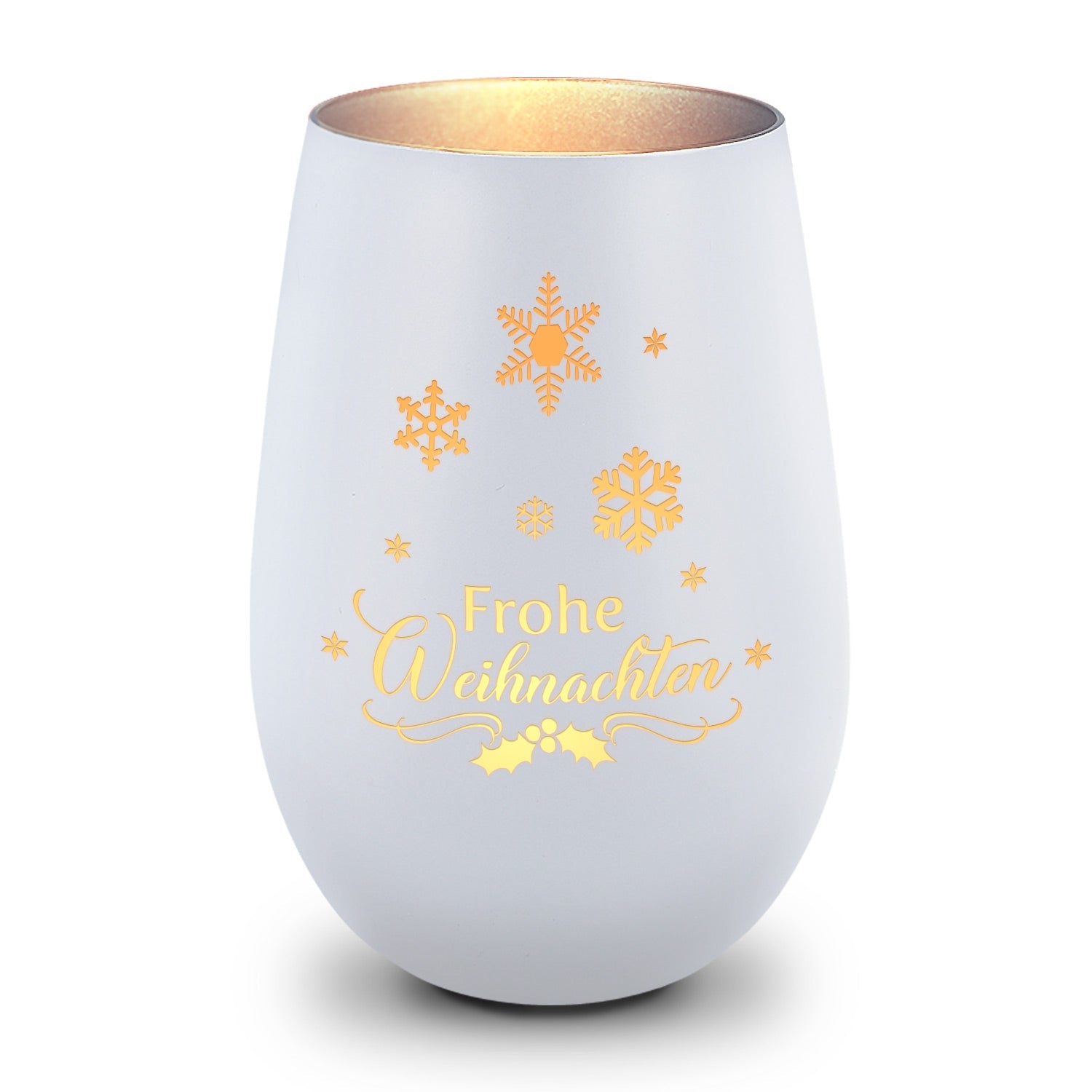 Windlicht Frohe Weihnachten Schneeflocke in Weiß-Silber – Produktansicht