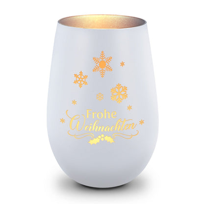 Windlicht Frohe Weihnachten Schneeflocke in Weiß-Silber – Produktansicht