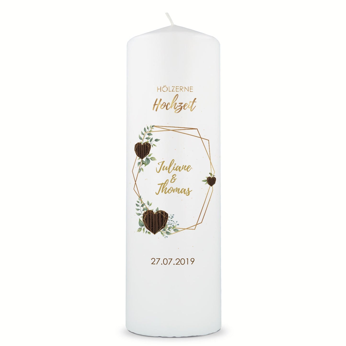 Hochzeitskerze „Hölzerne Hochzeit“ – Motivdetail