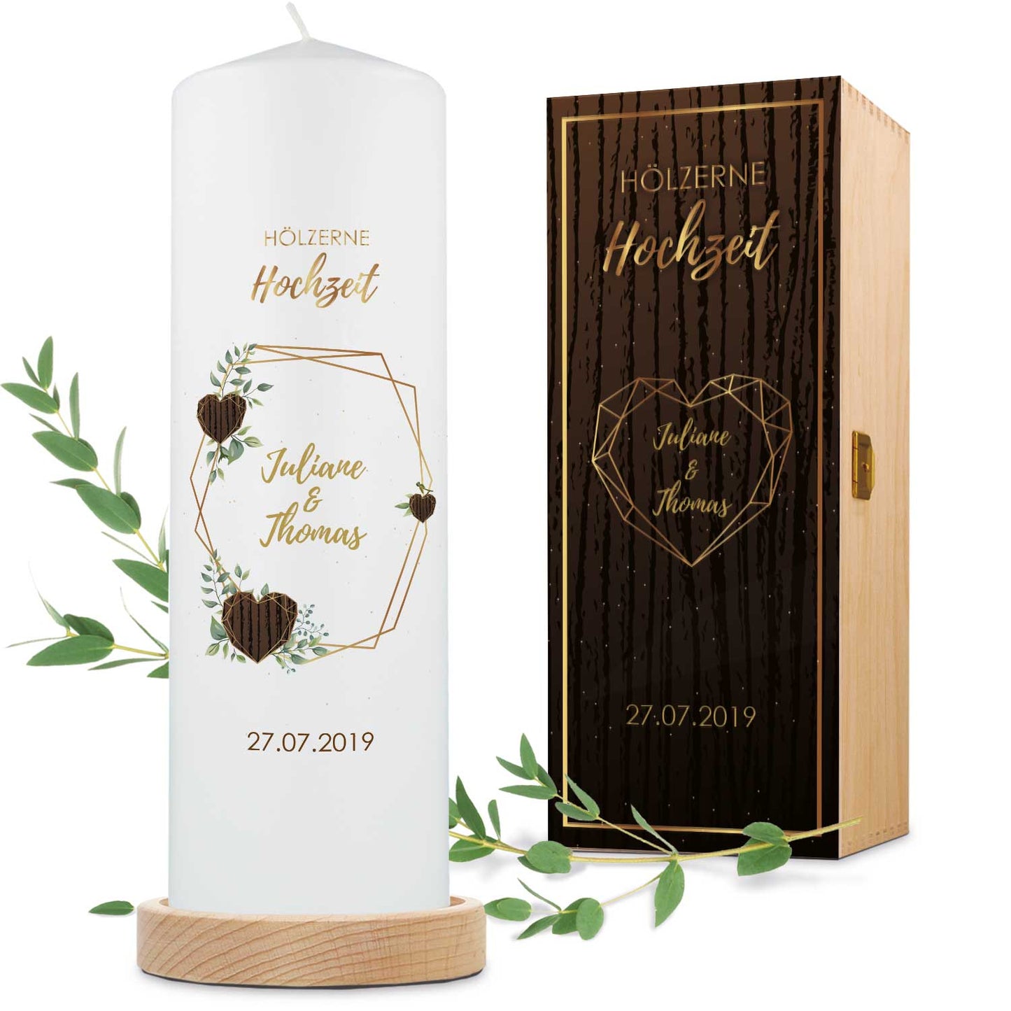 Hochzeitskerze „Hölzerne Hochzeit“ – weitere Produktansicht