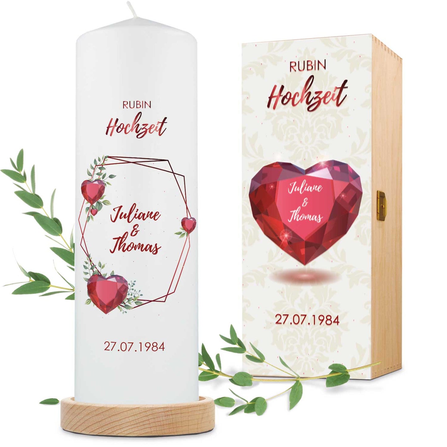 Hochzeitskerze „Rubinhochzeit“ – weitere Produktansicht