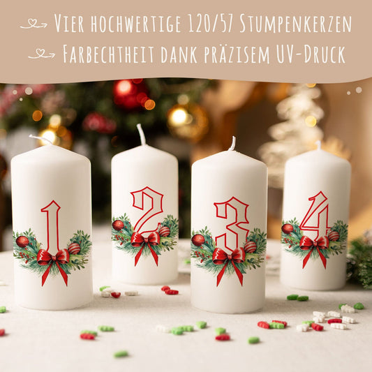Adventskaarsen ‘Floral’ – set van 4 voor de adventskrans