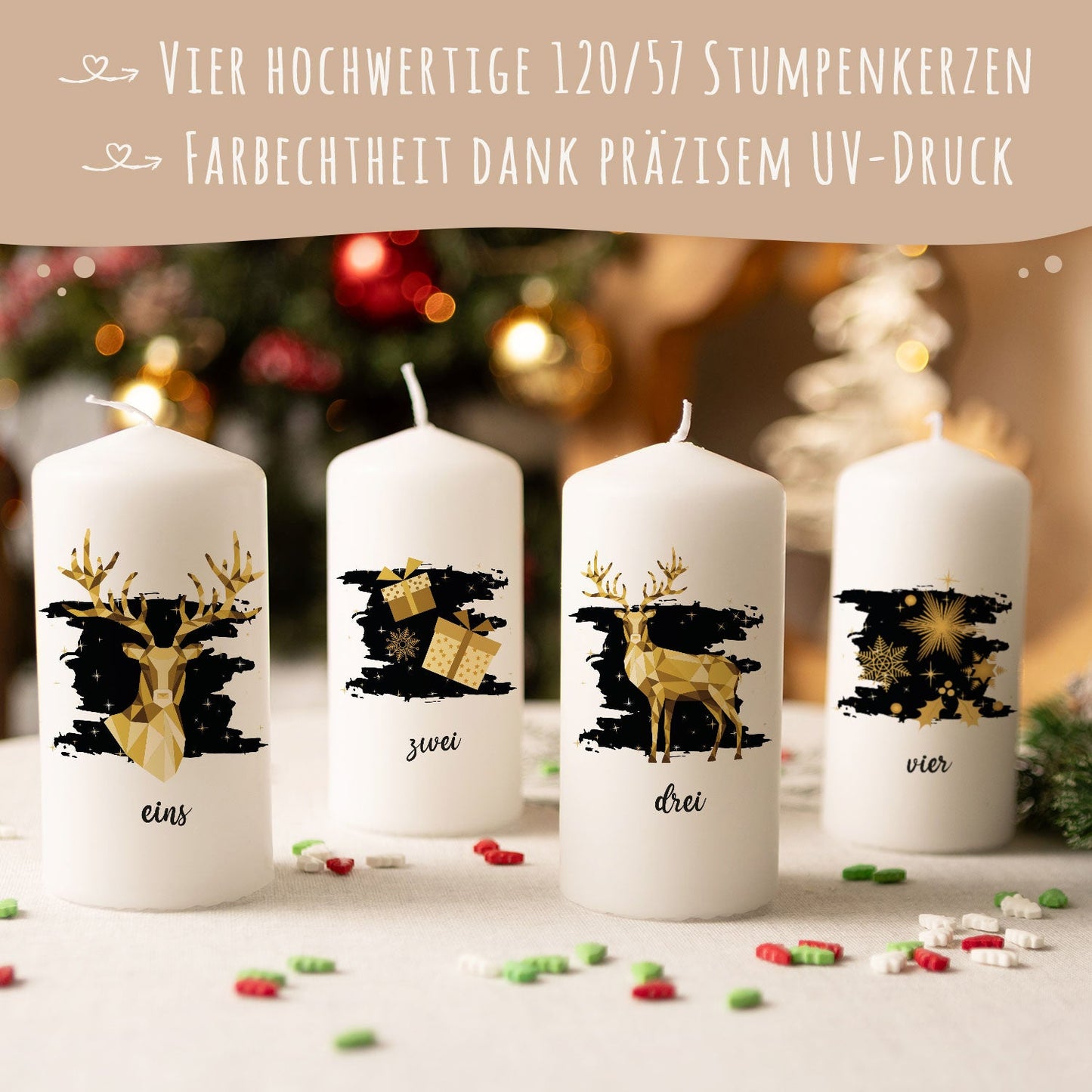Adventskerzen „Geometrisch Gold“ – 4er-Set
