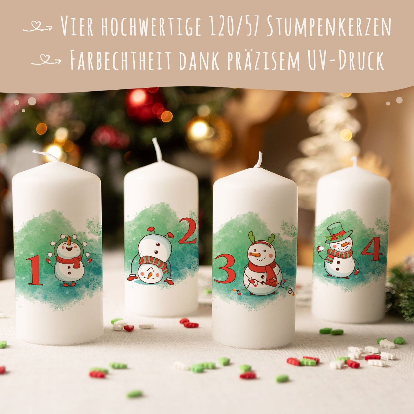 Adventskaarsen ‘Sneeuwpop’ – set van 4