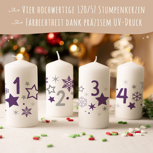 Adventskerzen „Sterne“ – 4er-Set in 4 Farben