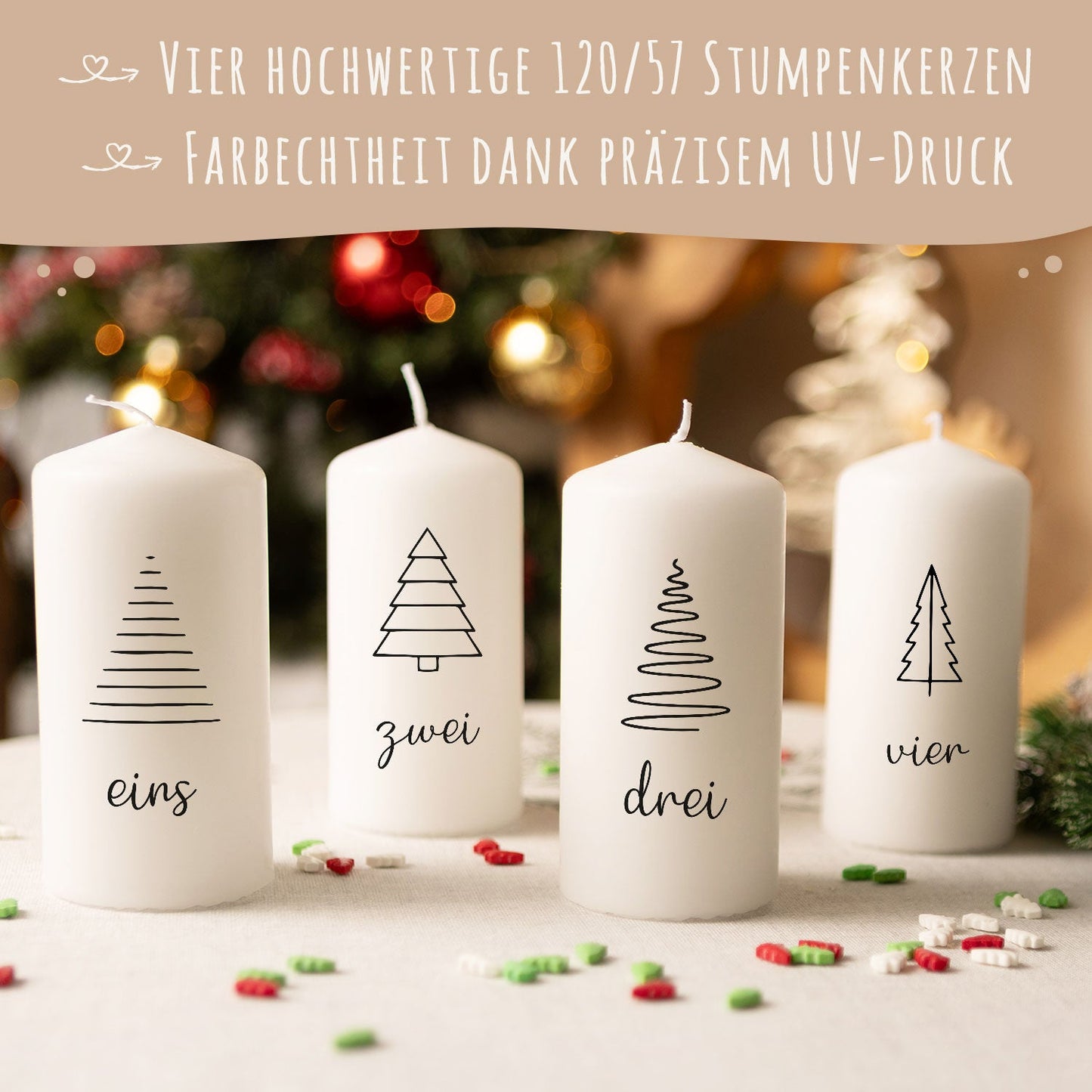 Adventskerzen „Tannenbäume“ – 4er-Set