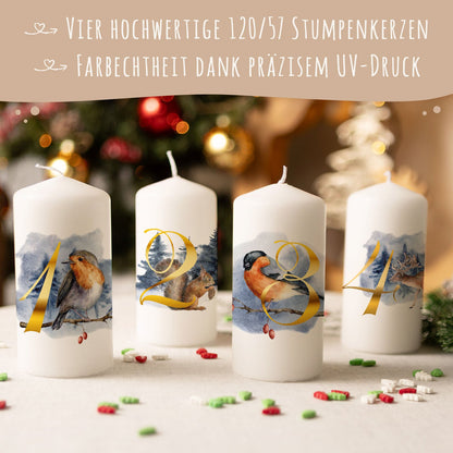 Adventskaarsen ‘Dieren’ – set van 4 met wintermotieven