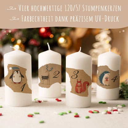 Adventskaarsen ‘Dieren Vintage’ – set van 4