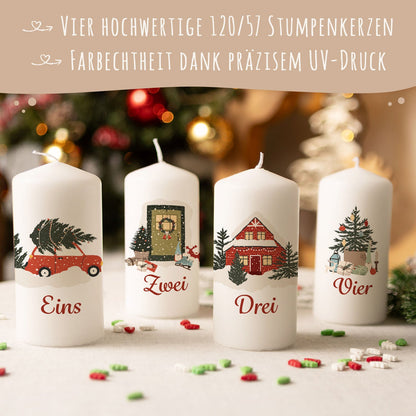 Adventskaarsen ‘Kerstmotieven’ – set van 4