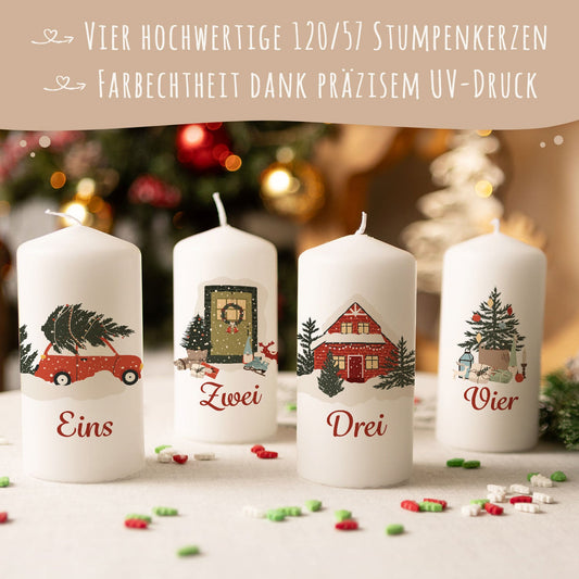 Adventskaarsen ‘Kerstmotieven’ – set van 4