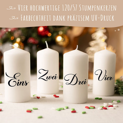 Adventskerzen „Ziffern“ – 4er-Set mit Zahlen oder Schrift