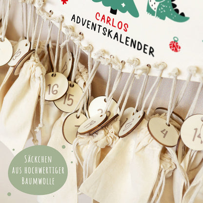 Gepersonaliseerde houten adventskalender „Dino’s“ – met naam